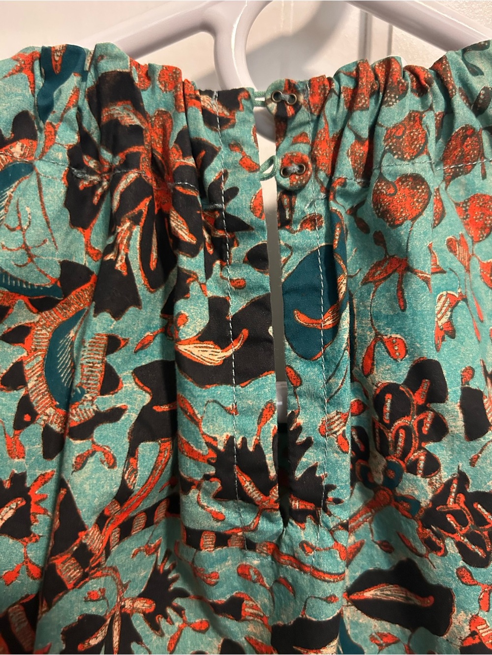 Ulla Johnson Teal Floral Ruffle Blouse with Rust Accents - Picture 4 of 6